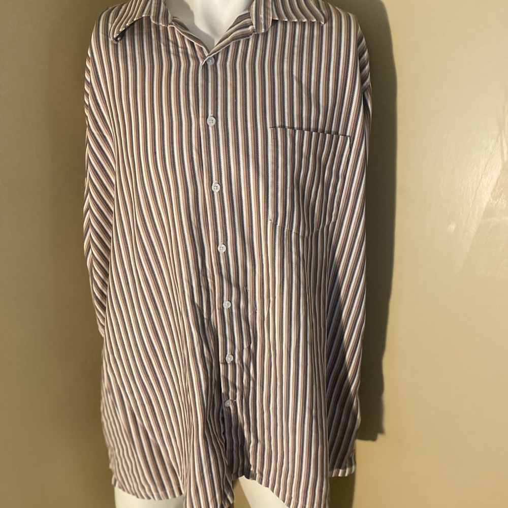 Jf J. Ferrar Men's or Womens Casual Striped Shirt - Brown and White